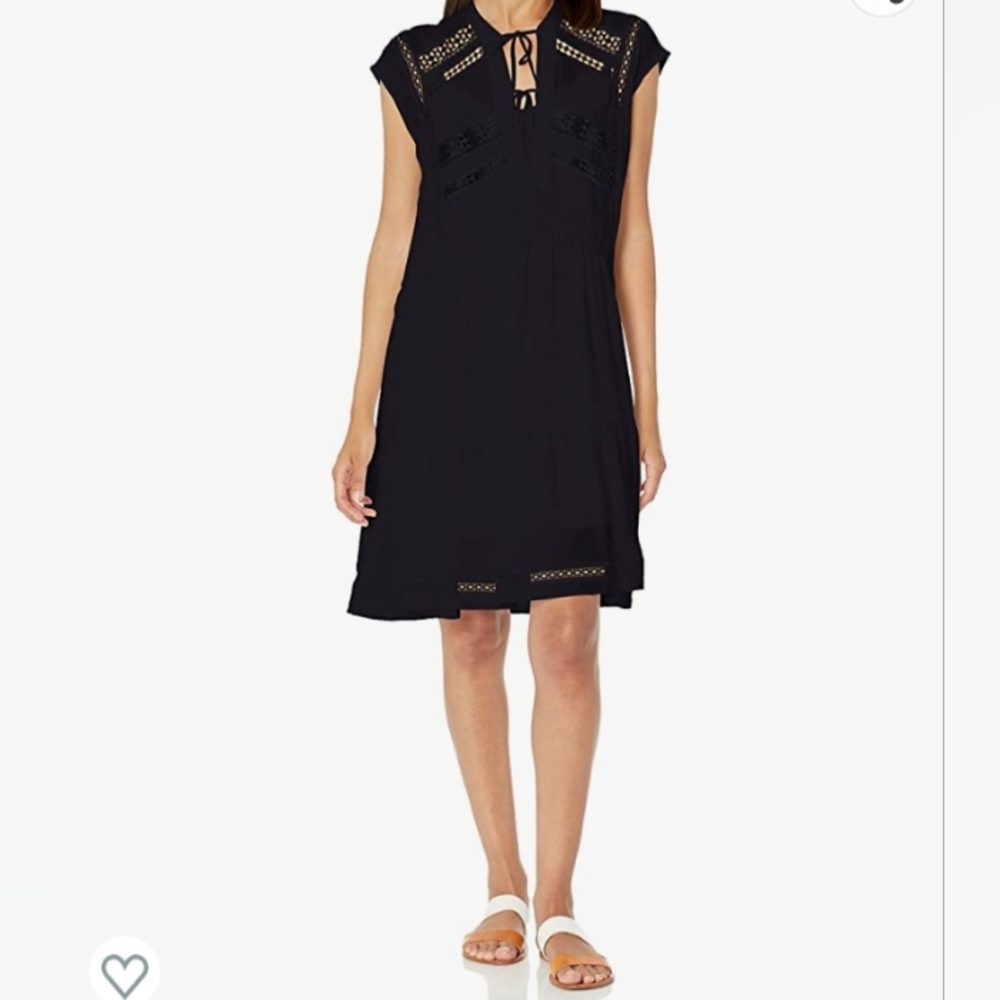 Luck Brand  Women's sleeveless tie neck lace insert dress, Medium,  Blue